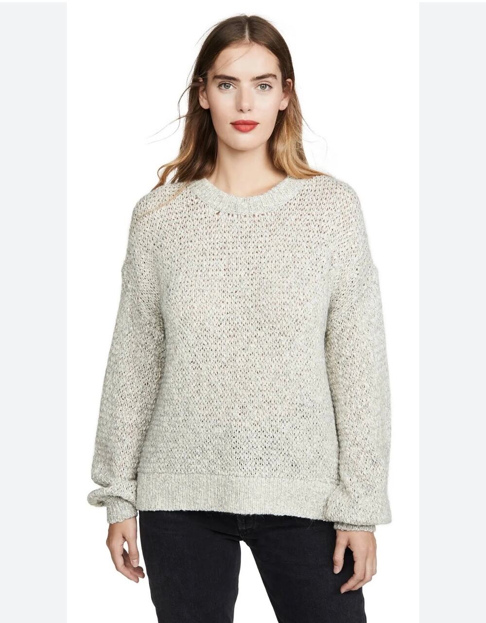Madewell Baez Open Knit Pullover Sweater Marled gray Pink Size Medium Cozy M